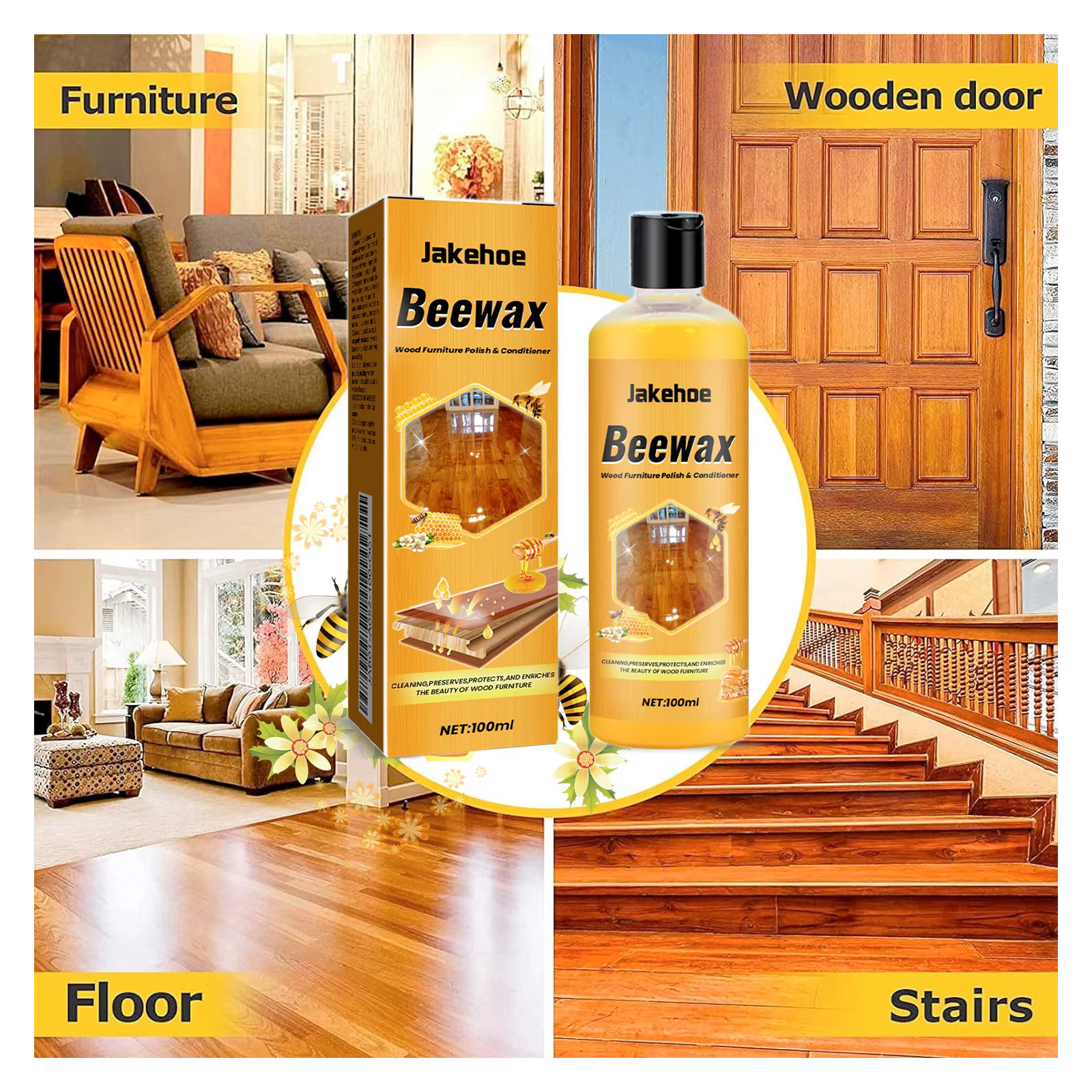 Cire d'abeille pour meubles en bois, revitalisant, redonne de la brillance, prévient les fissures, imperméabilise, entretien du bois pour sols, armoires, portes, outils