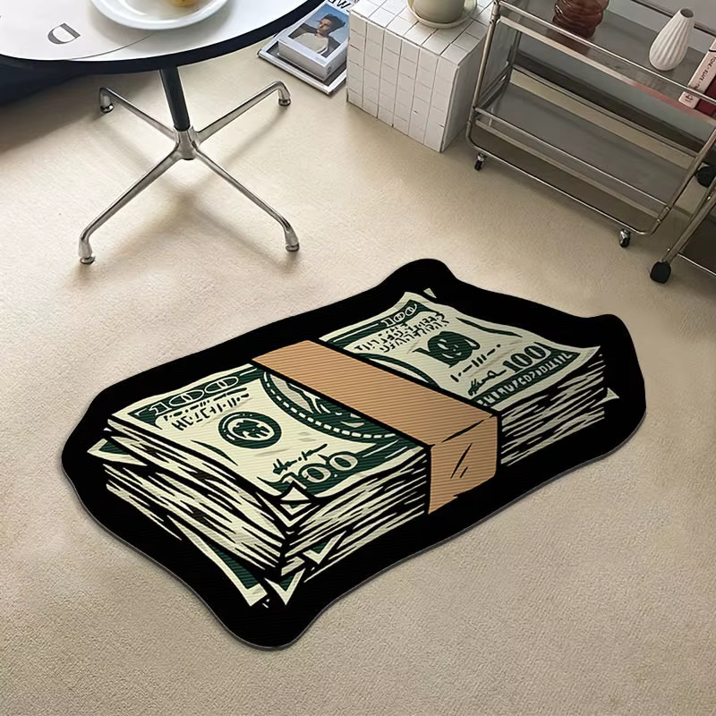 Tapis de chambre antidérapant, résistant aux taches, confortable, motif dollar tendance, tapis de décoration pour la maison de forme irrégulière
