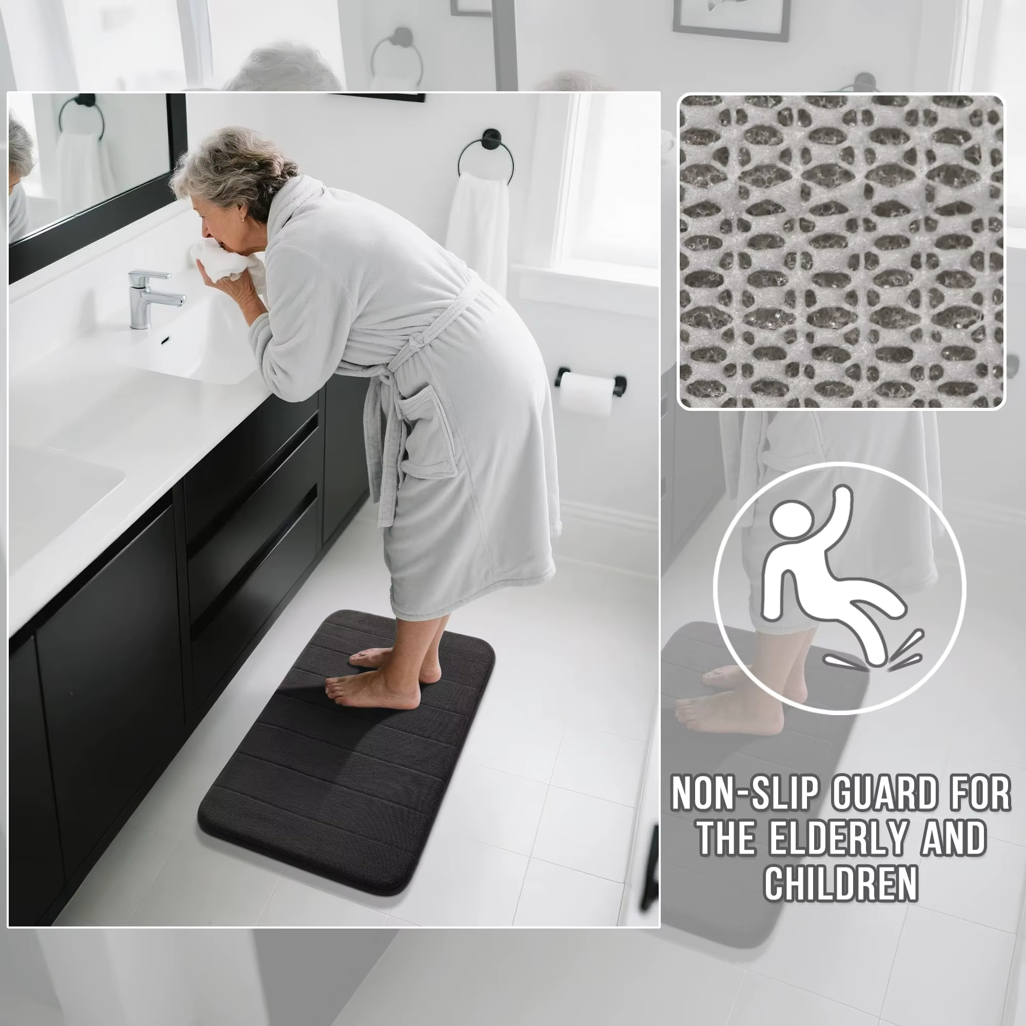 Tapis de bain en mousse à mémoire de forme 40*60CM, séchage rapide, super doux, absorbant, antidérapant, pour sol et baignoire