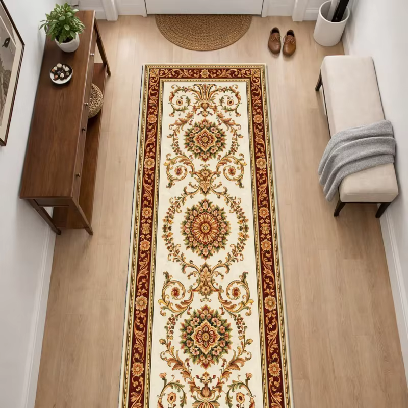 Tapis de couloir vintage en feutre avec bordure violette