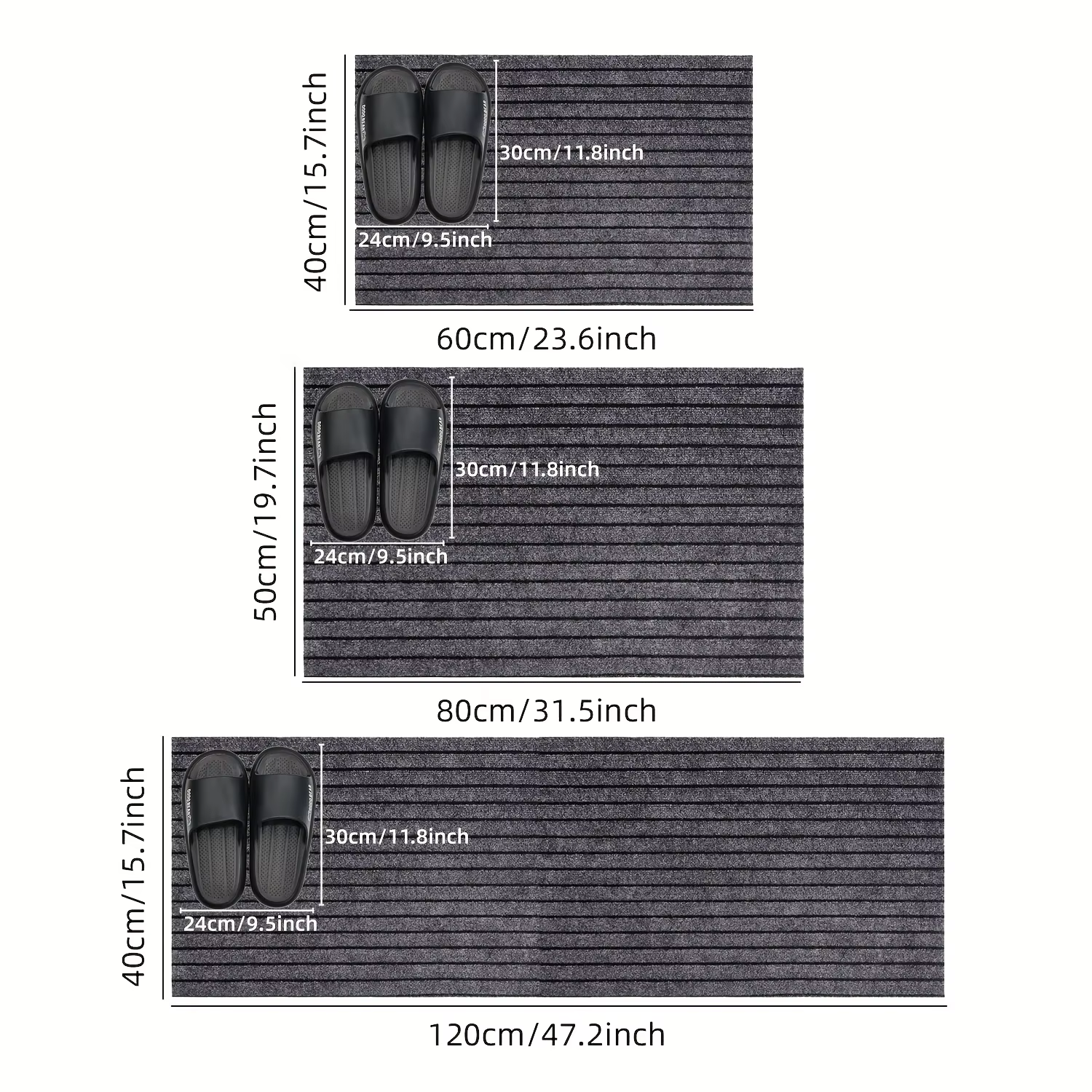 Tapis de couloir à fond en caoutchouc rayé de grande taille
