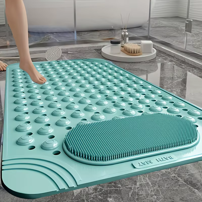 Tapis de douche antidérapant 2-en-1 avec brosse intégrée pour les pieds