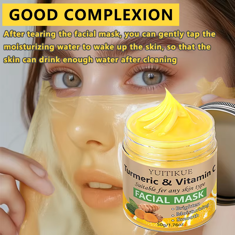 Masque facial YUITIKUE au curcuma et à la vitamine C 50g, hydratant, revitalisant, uniformise le teint, nourrit en douceur, améliore la peau rugueuse