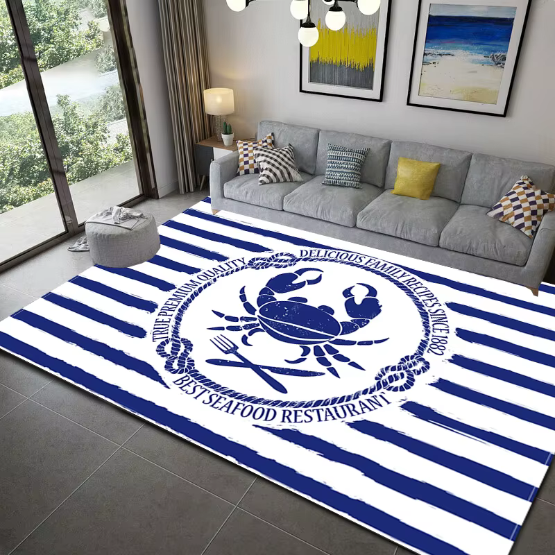 Injecteur de zone de phare d'océan à rayures bleues foncées, tapis de bateau, polymère de sol, tapis doux, salon, HOKitchen