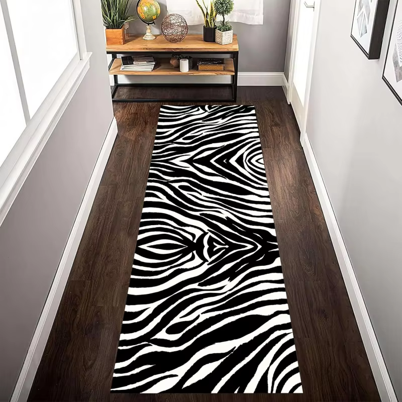 Tapis de couloir long VIKAMA moderne à rayures zébrées