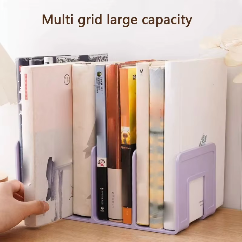 Organisateur de livres et de dossiers, séparateur de bibliothèque à 4 compartiments en ABS avec serre-livres pour la maison, le bureau, le rangement en classe