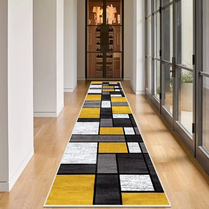 VIKAMA Tapis de couloir géométrique moderne jaune et gris