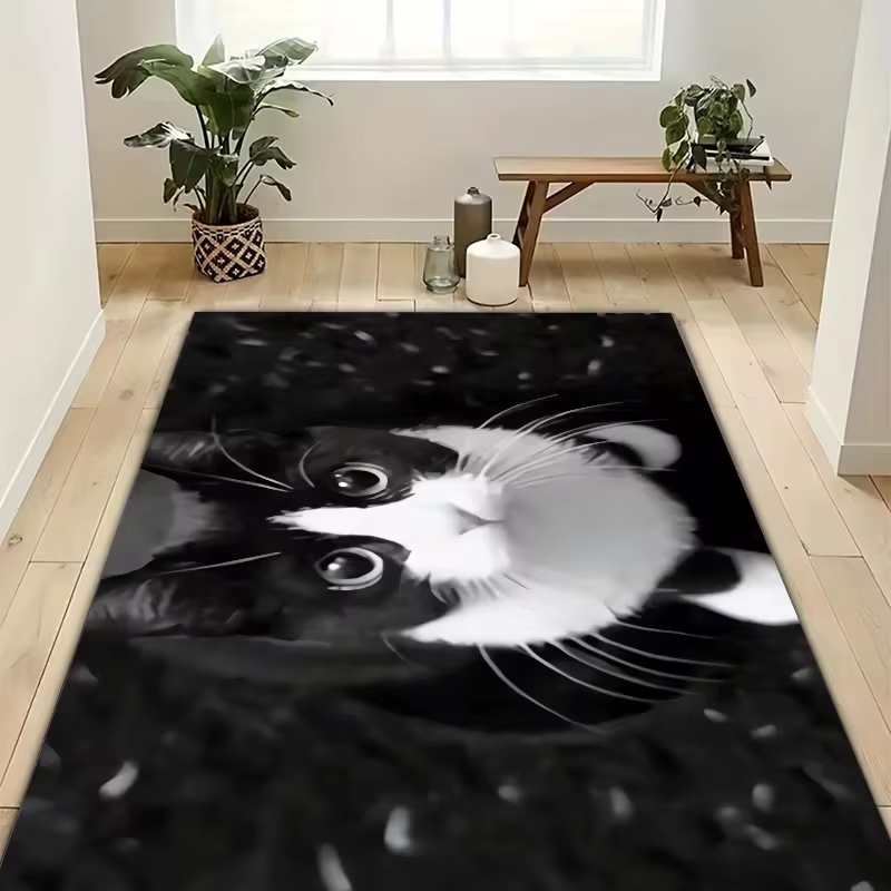 Chat noir et blanc, tapis à motif créatif