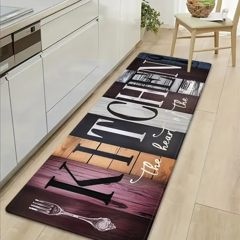 VIKAMA Tapis de cuisine vintage en grain de bois