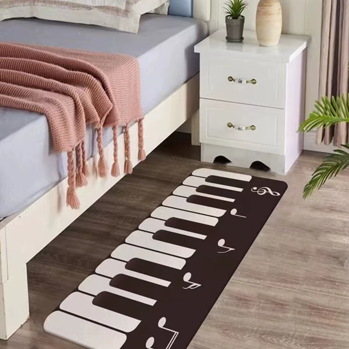 Noir blanc Piano chambre tapis cristal velours anti-dérapant