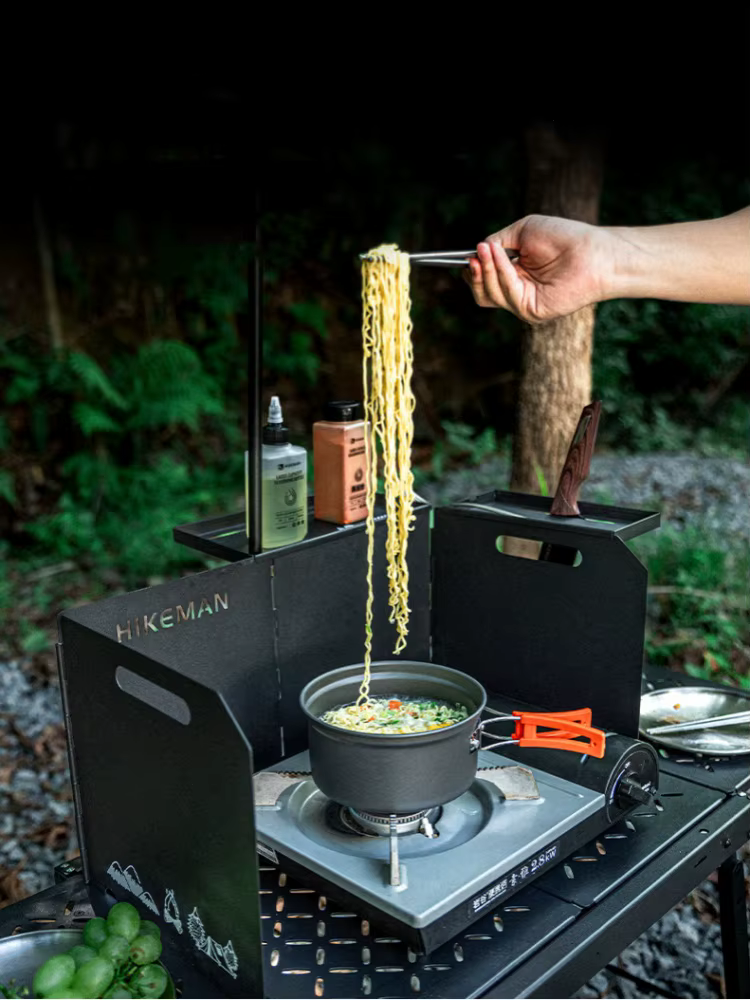 Pare-brise de réchaud à gaz de camping pliable avec couche de stockage, pare-brise de bureau IGT