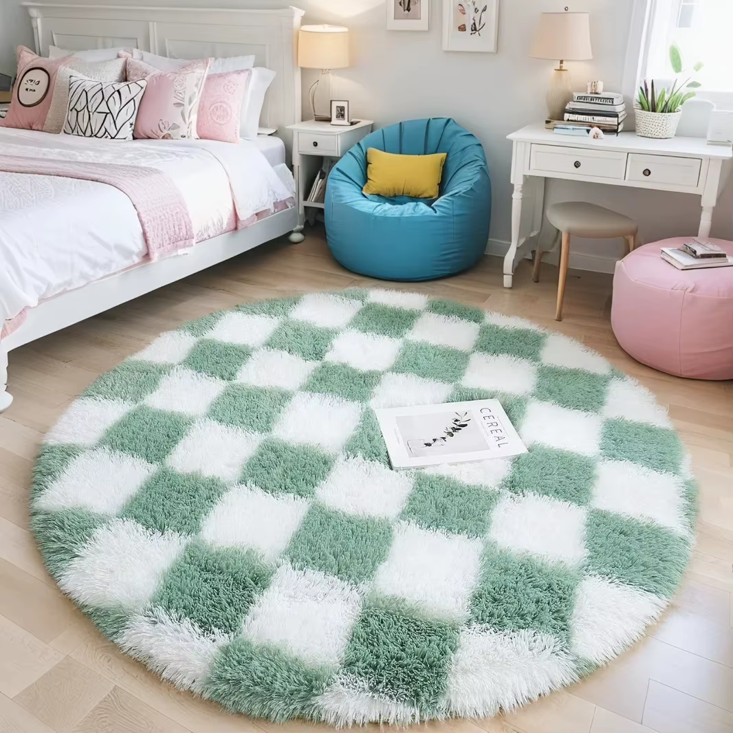 Tapis rond moderne en forme de damier