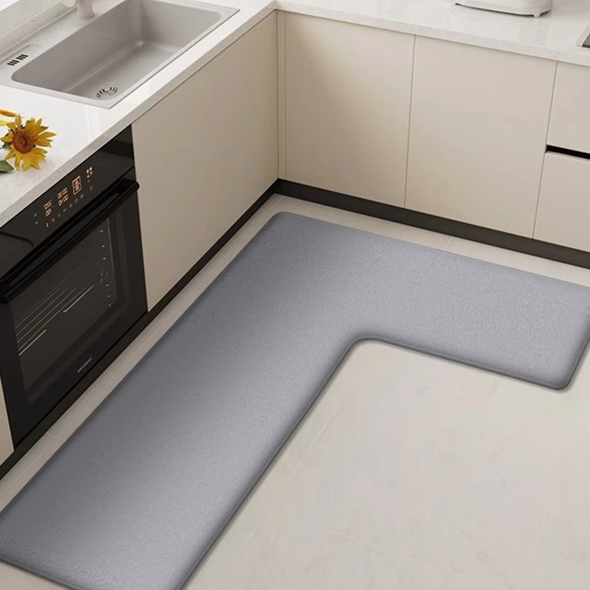 Tapis de sol absorbant épais en forme de L pour cuisine