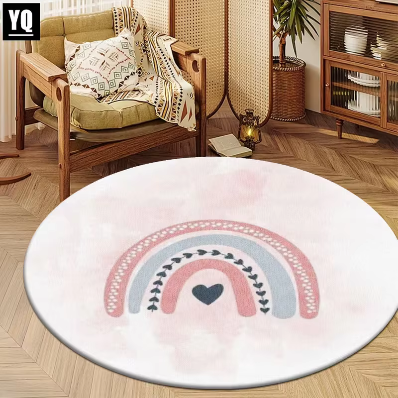Tapis rond avec cœur arc-en-ciel aux couleurs pastel