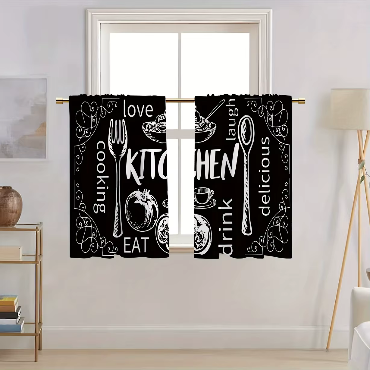 Rideaux courts occultants VIKAMA style ferme avec passe-tringe pour cuisine