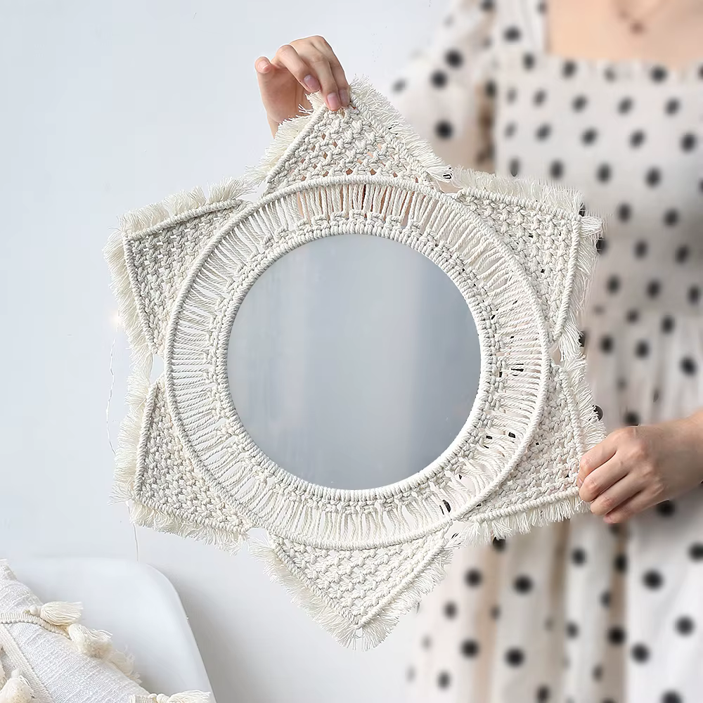 Grands miroirs muraux ronds en macramé