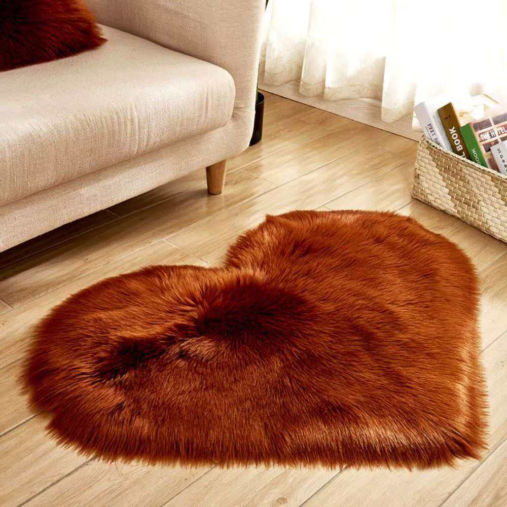 Tapis Shaggy en forme de cœur en fausse laine lavable