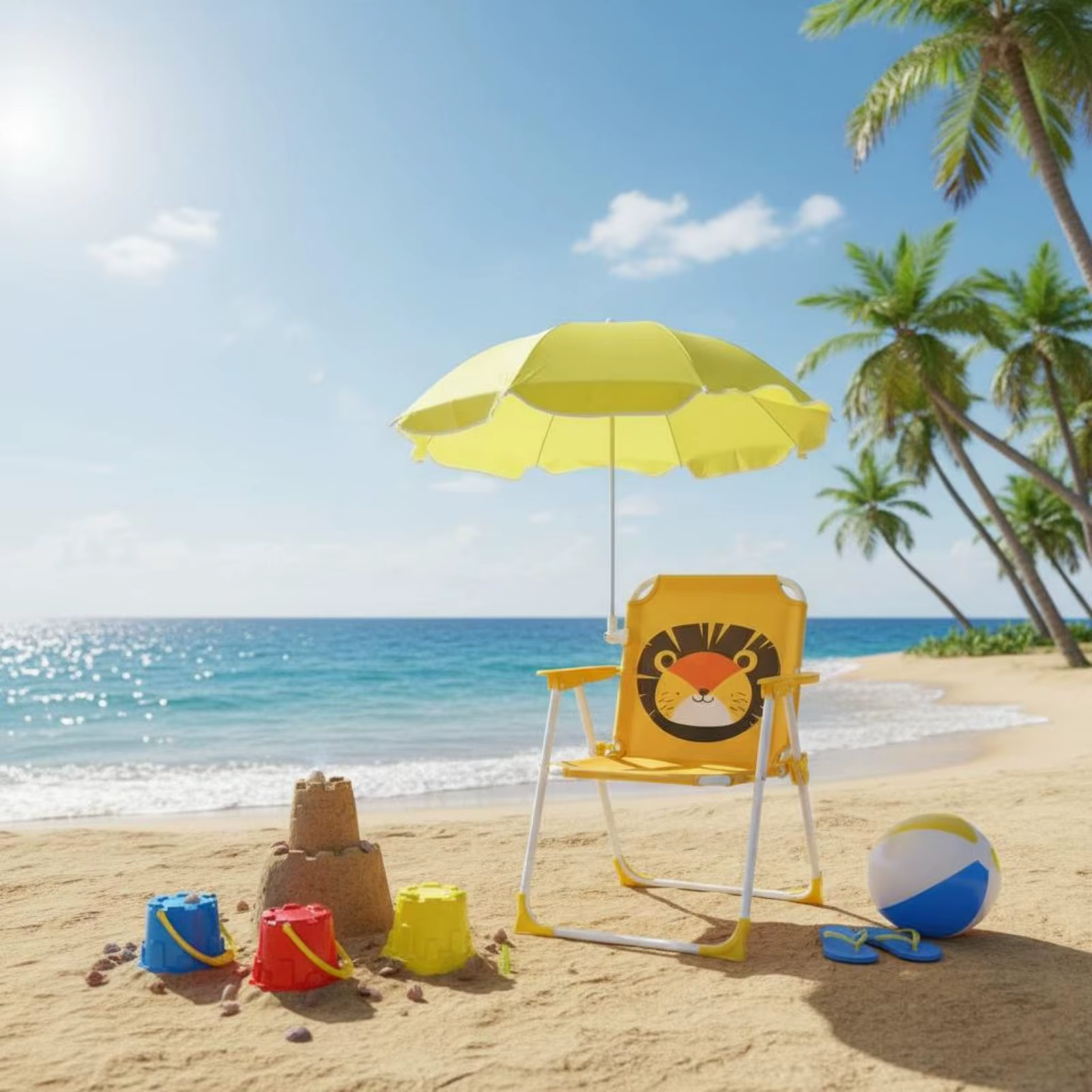 Chaise portable pour enfants avec pare-soleil, chaise de plage pliable pour enfants avec parasol, cadre en métal léger et robuste pour la terrasse