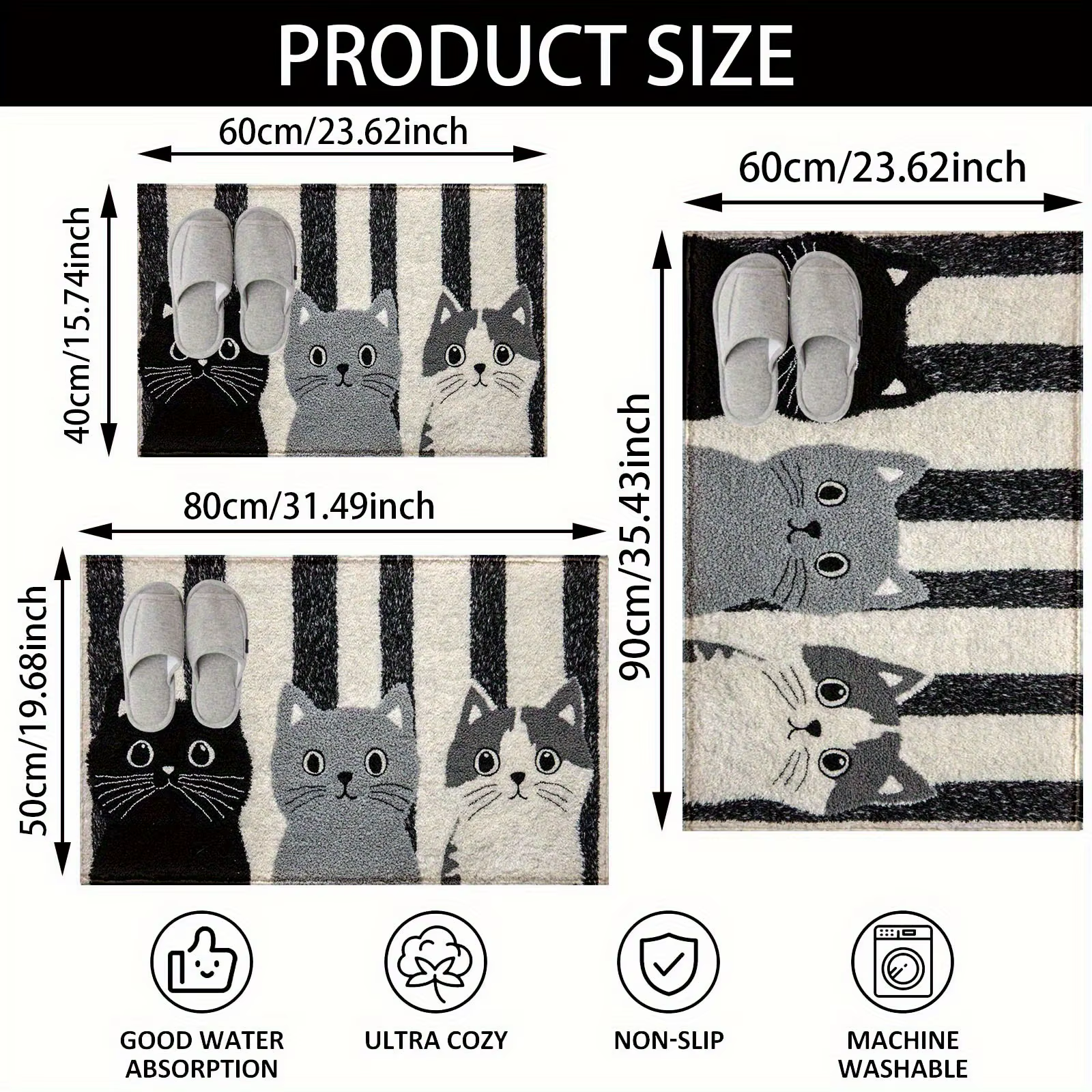 VIKAMA rayé dessin animé chat tapis doux paillasson imperméable