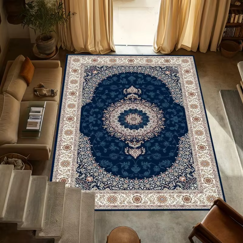 VIKAMA Tapis vintage persan antidérapant bleu marine à motifs floraux lavable pour la décoration du salon et de la chambre