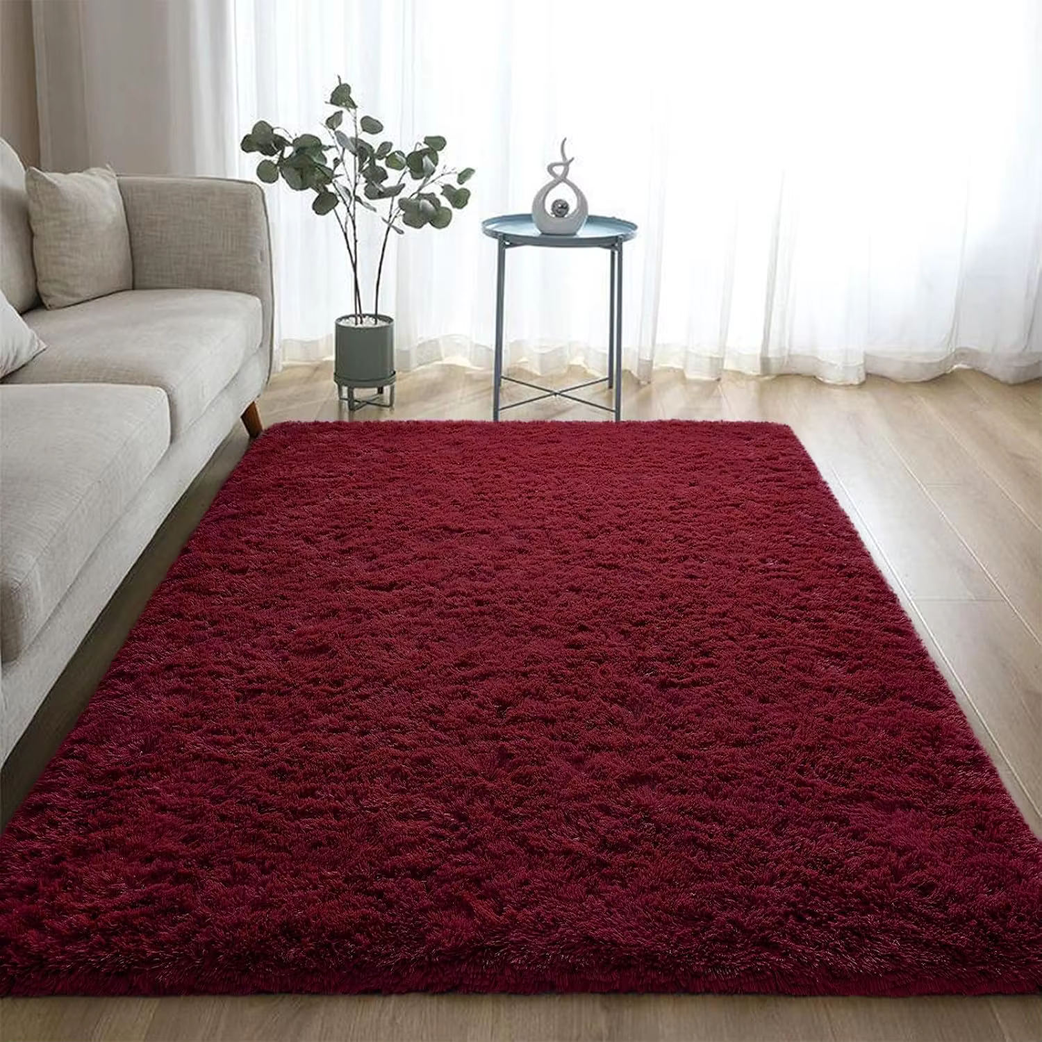Tapis Shaggy super doux, tapis moelleux, zone rouge bordeaux, salon, chambre à coucher, chambre d'enfant, décoration d'intérieur, antidérapant