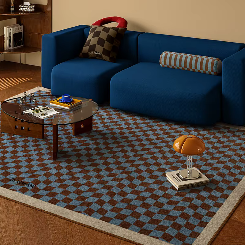 Tapis simple à carreaux rétro pour salon