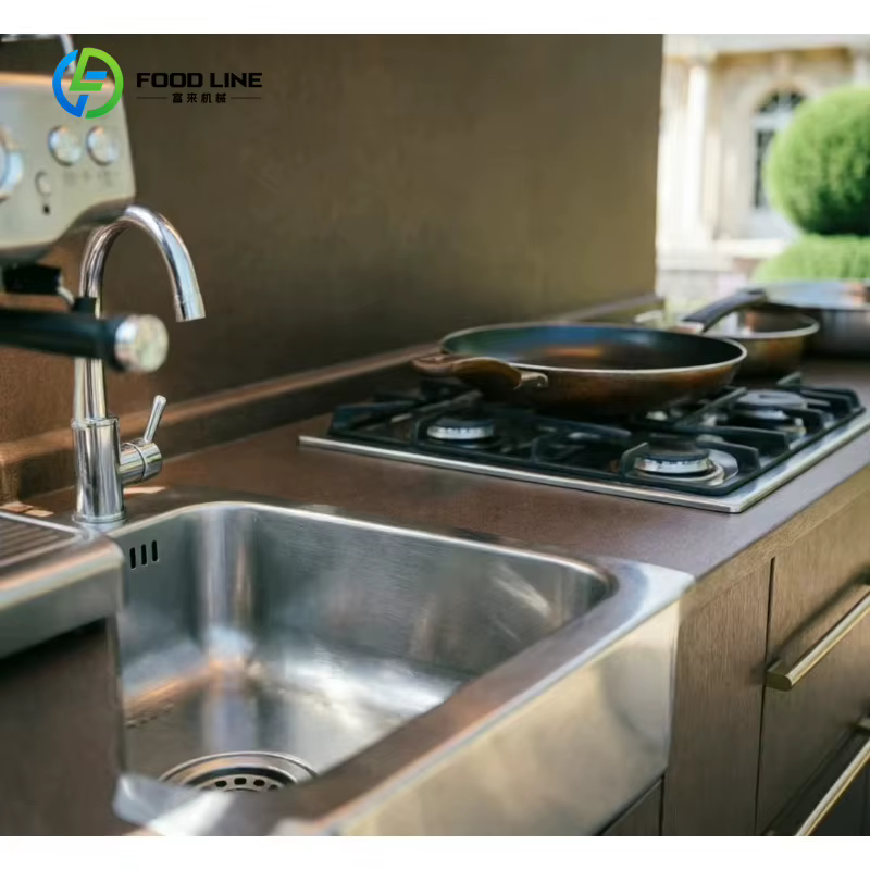 Cuisine extérieure modulaire moderne personnalisée en acier inoxydable avec comptoir en marbre, acrylique ignifuge, écologique et résistant aux intempéries