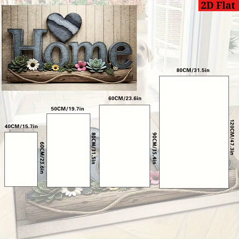 Paillasson rustique « Home » – Style bois avec cœur et fleurs pour entrée intérieure/extérieure et décoration de jardin