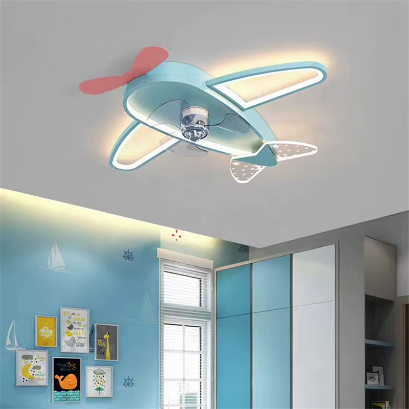 Kawaii enfants ventilateur de plafond avec lumière créative LED avion lumière pour chambre d'enfants télécommande Dimmable soins des yeux ventilateurs de plafond