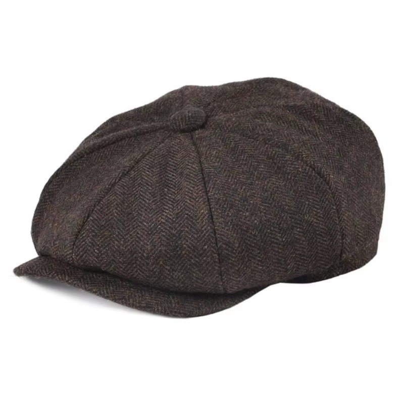 Béret à chevrons pour hommes, chaud et facile à assortir, chapeau en feutre, chapeau de journal décontracté à la mode, adapté au travail et aux voyages quotidiens
