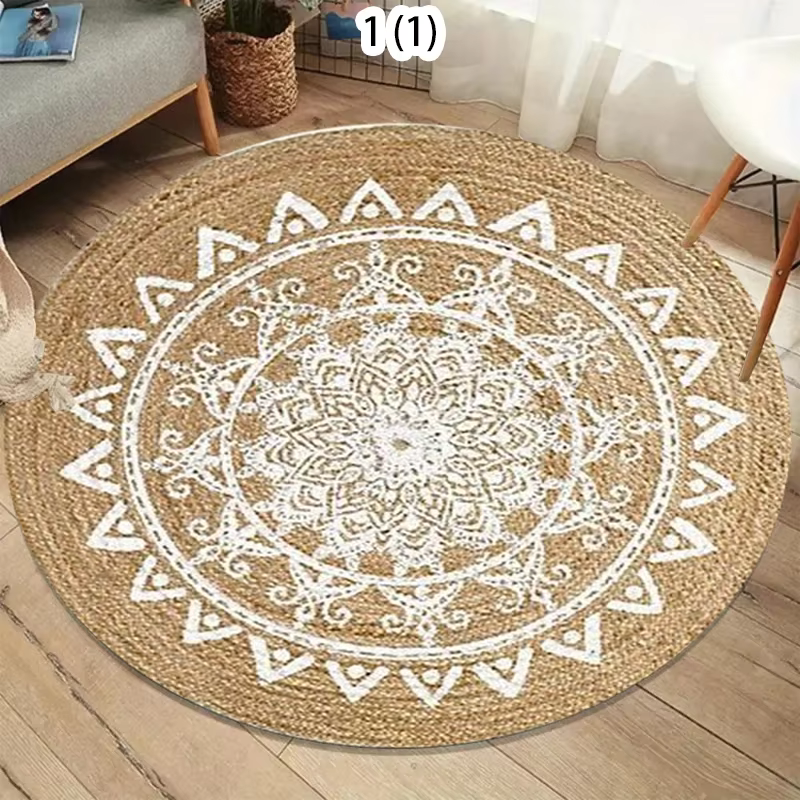 Tapis rond à texture imitation jute naturelle