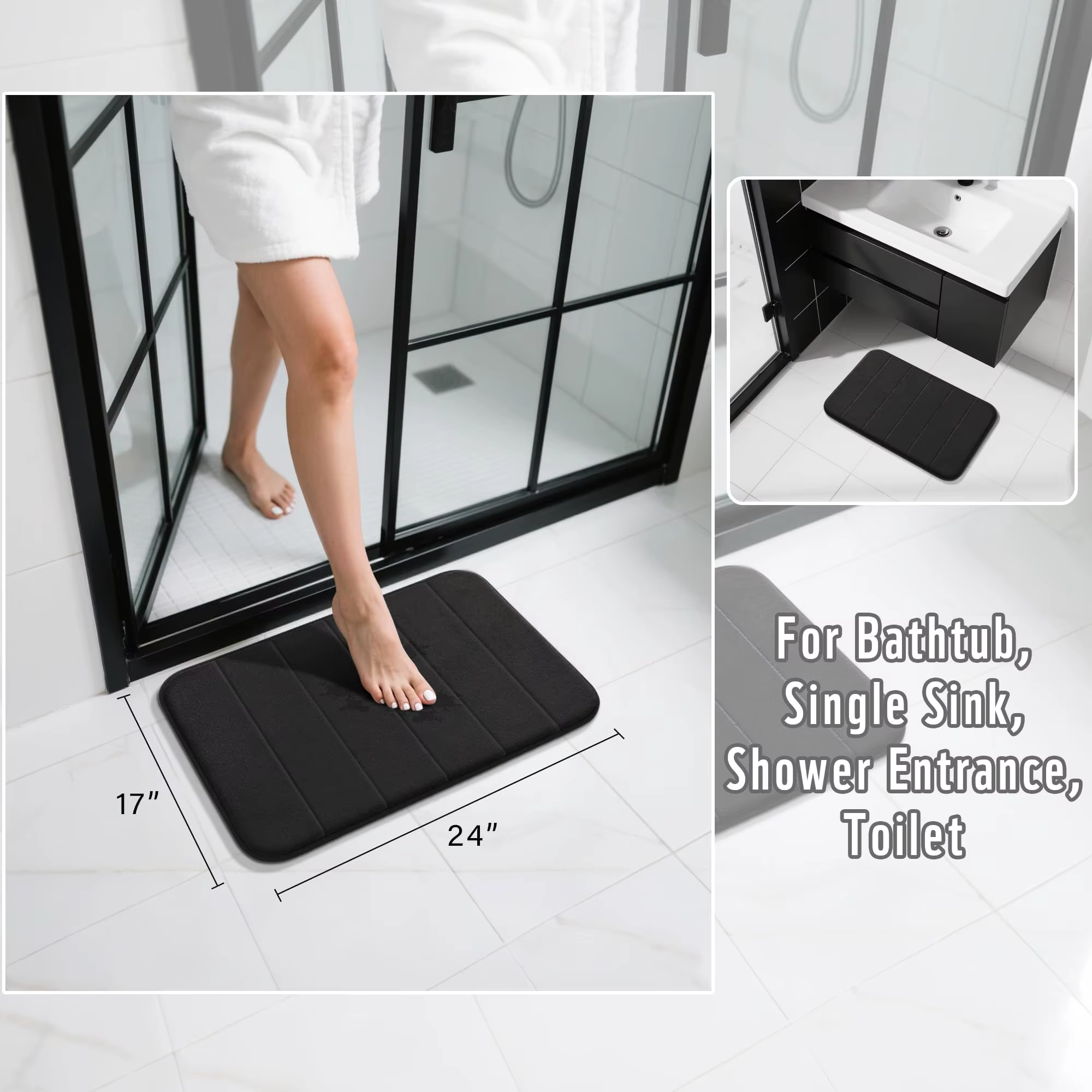 Tapis de bain en mousse à mémoire de forme 40*60CM, séchage rapide, super doux, absorbant, antidérapant, pour sol et baignoire