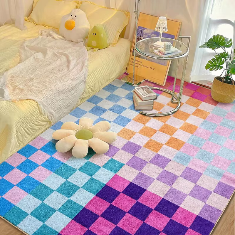 Tapis damier multicolore rétro Funky pour salon