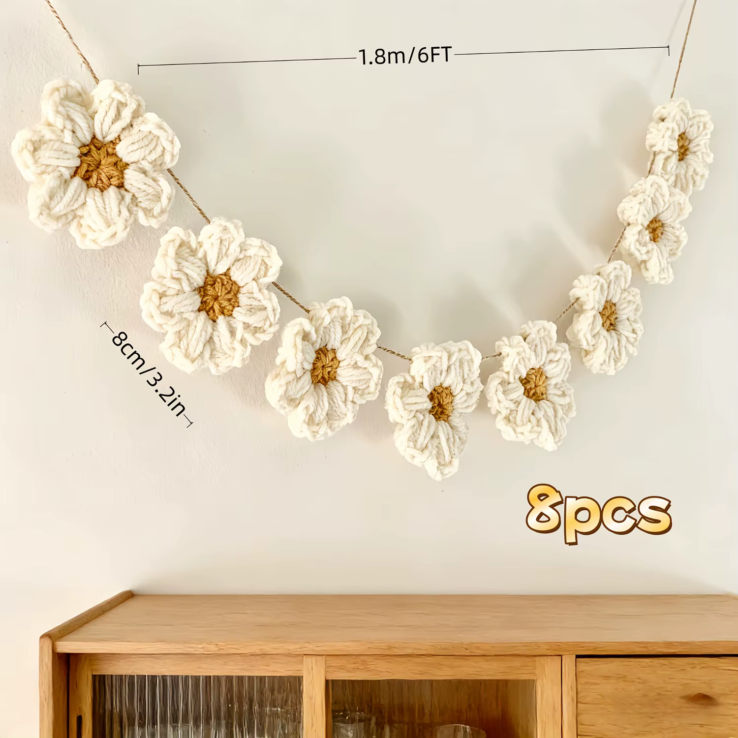 8 décorations de marguerites au crochet de 1