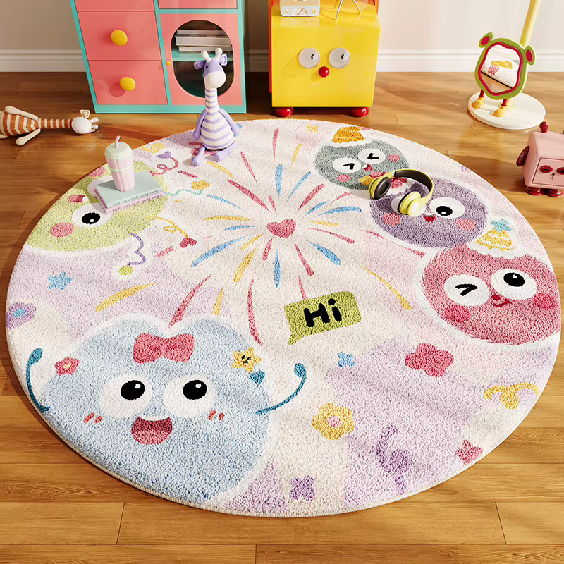 Tapis rond en peluche épaisse pour décoration de chambre à coucher