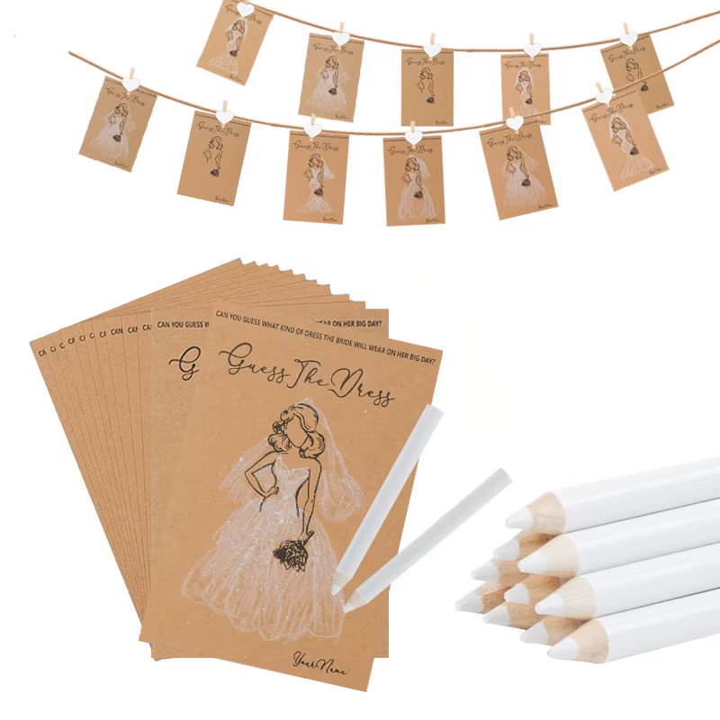 10 ensembles de cartes de jeu pour robe de mariée, avec stylos, devinez la robe, jeux de peinture pour fête prénuptiale, poules, enterrement de vie de jeune fille, décoration de mariage