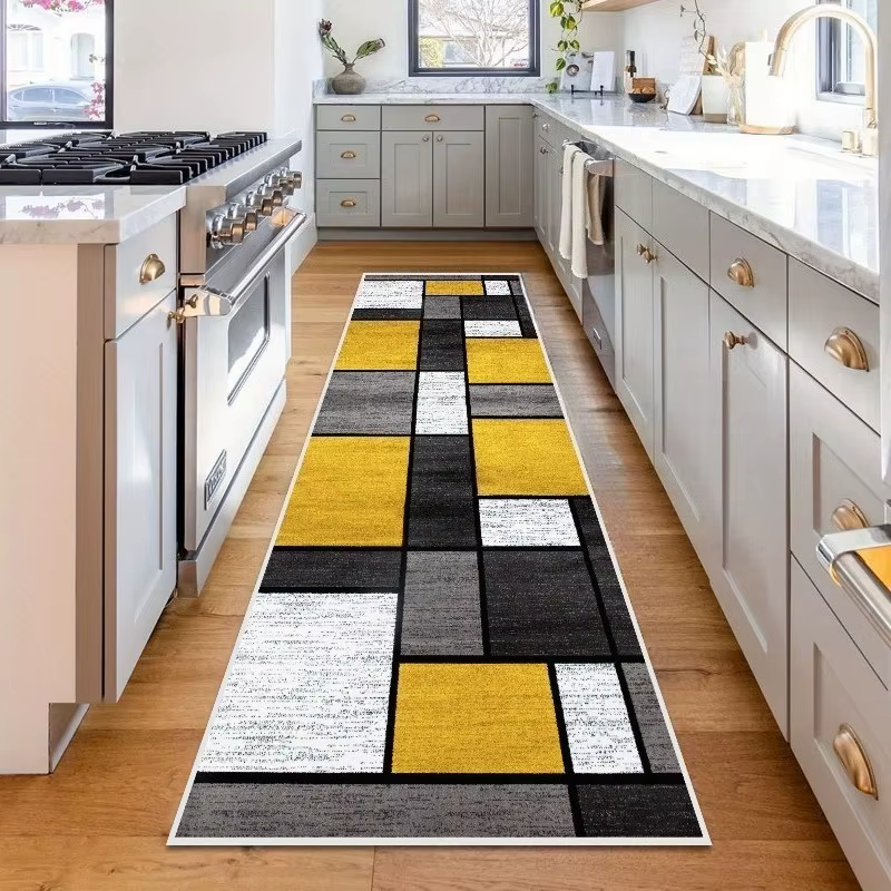 VIKAMA Tapis de couloir géométrique moderne jaune et gris