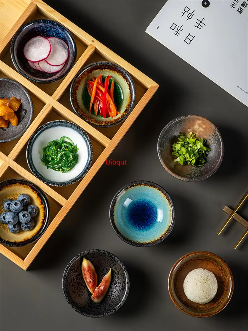 Assiette japonaise en céramique, plat à collation Dessert Assaisonnement Ati Ce Plateau à sauce soja Disque rond Bouteille de sauce à condiments