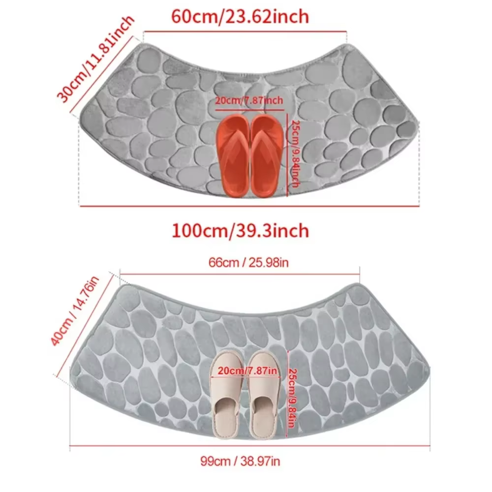 Tapis de sol de salle de bain en relief, 1 pièce, tapis festonné incurvé, antidérapant, absorbant, pour toilettes, douche, bain