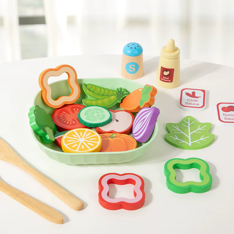 Ensemble de jouets de simulation en bois pour salade, accessoires alimentaires de simulation, jeu de cuisine pour enfants de 2 ans et plus, cadeau