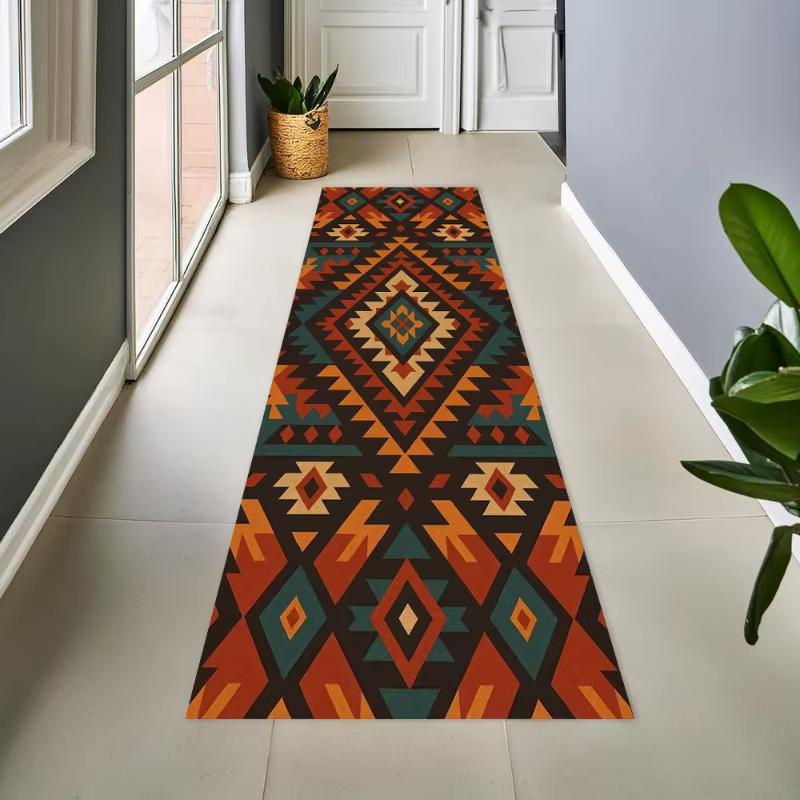 Tapis de couloir long rayé cyan clair