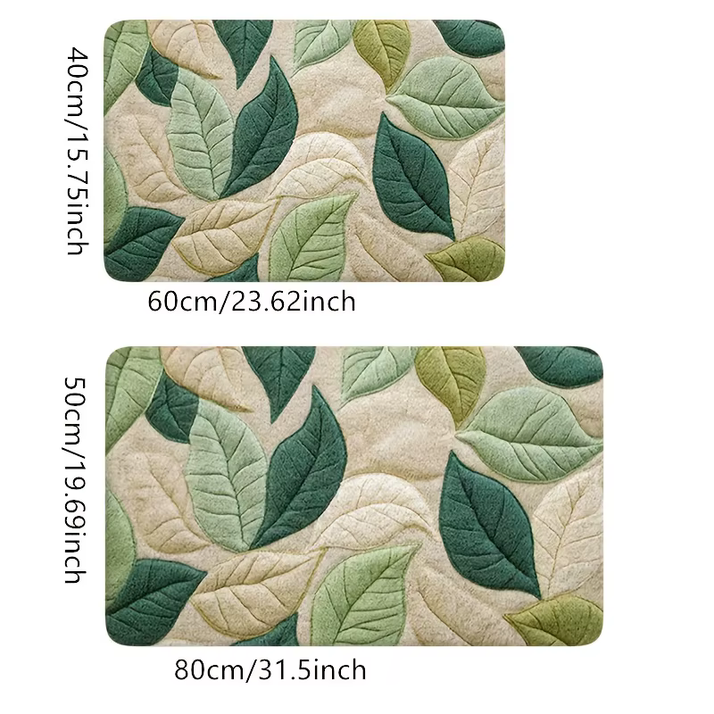 Tapis de bain à motif de feuilles vertes