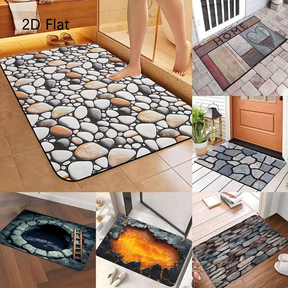 2D Plat - 1 pièce 1. Tapis de porte à motif pierre