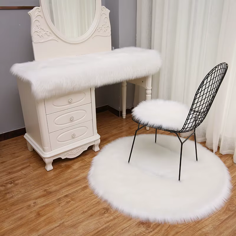 Tapis Rond en Fausse Fourrure pour Chambre à Coucher de Fille
