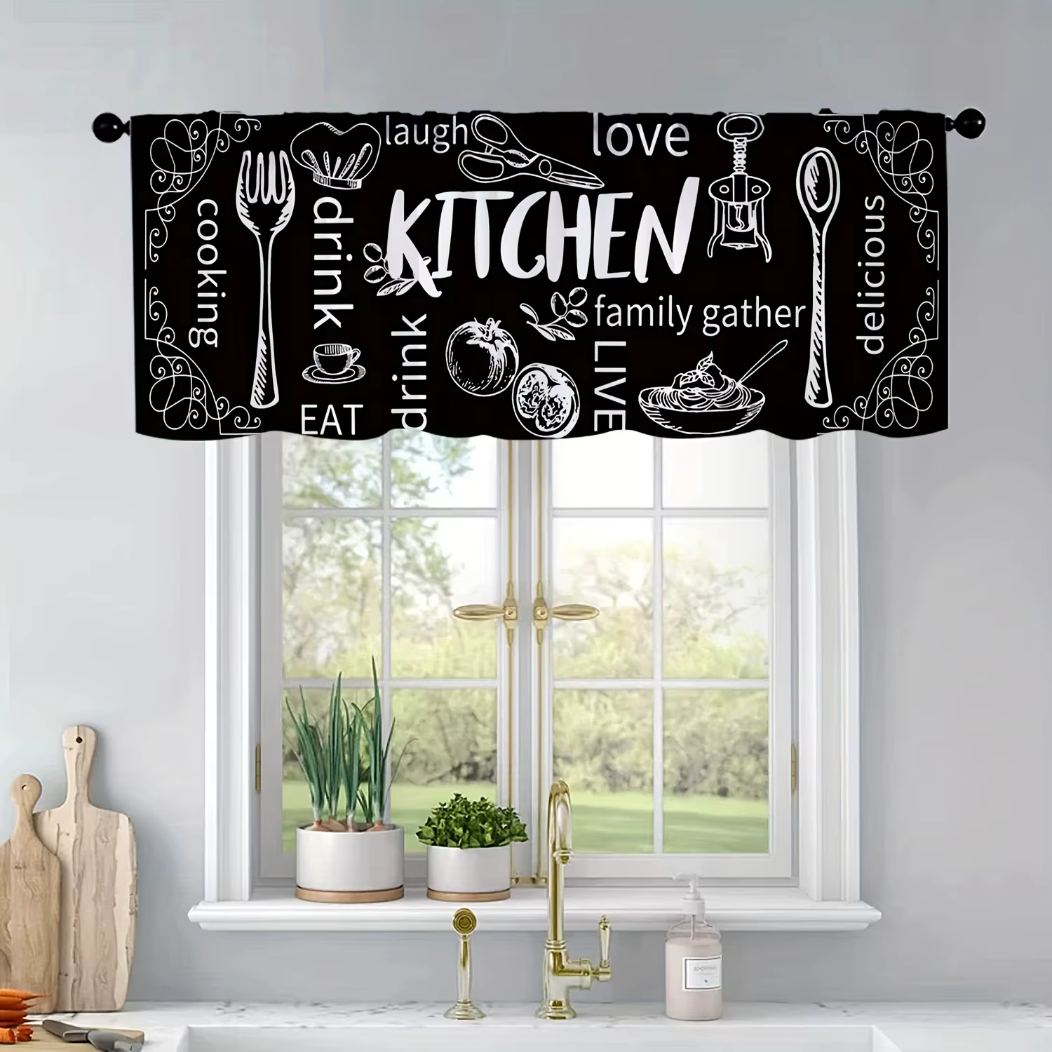 Rideaux courts occultants VIKAMA style ferme avec passe-tringe pour cuisine