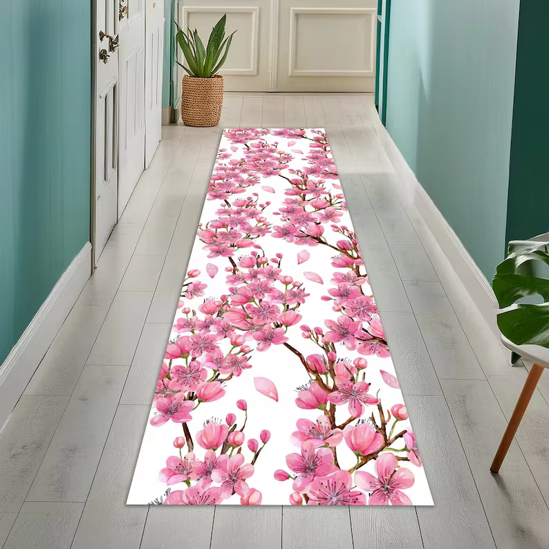 Tapis de couloir à motif de fleurs de cerisier