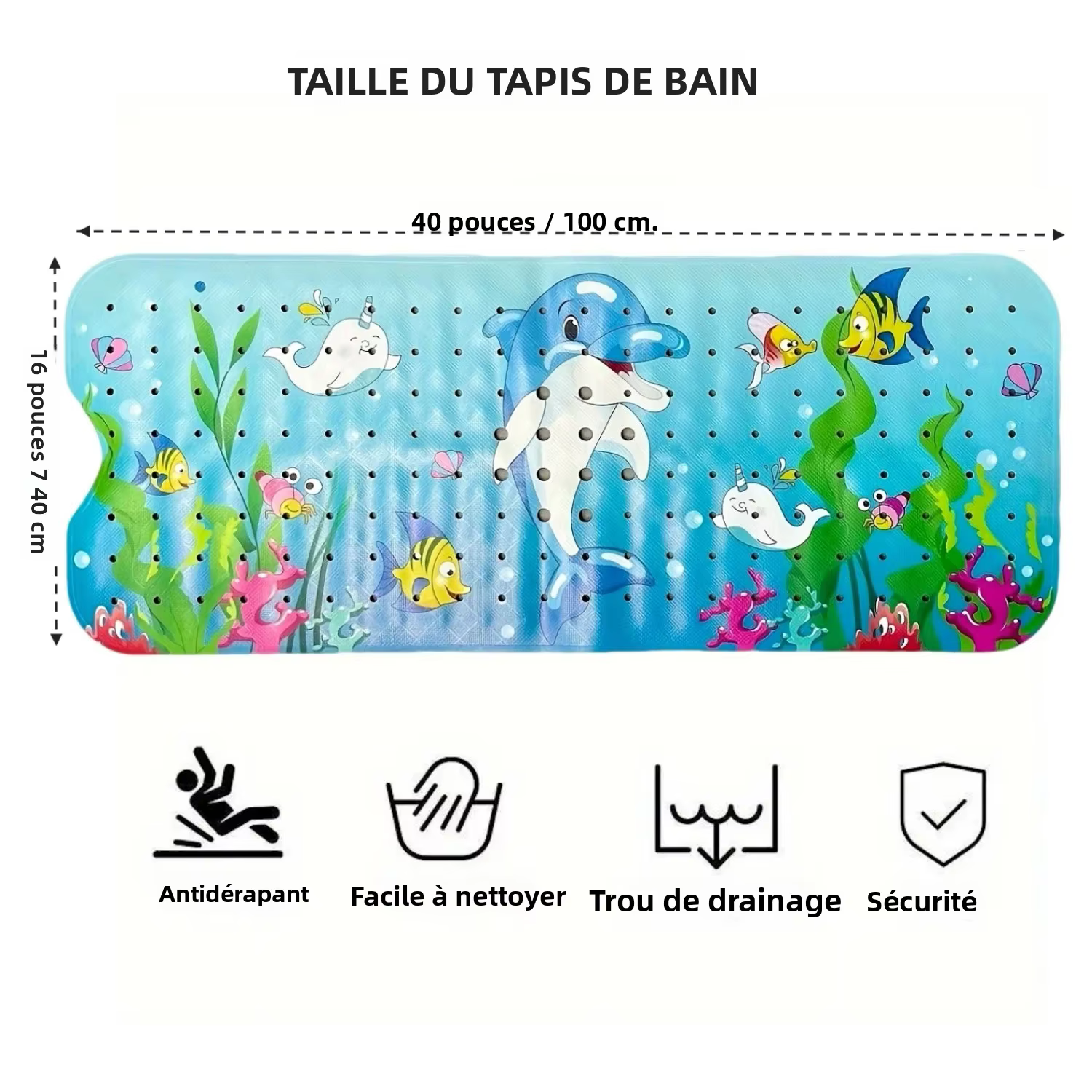 Tapis de bain Extra Long 40x100cm / 40x16 pouces