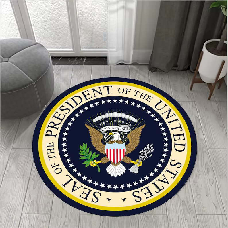 Tapis rond avec sceau abstrait et président