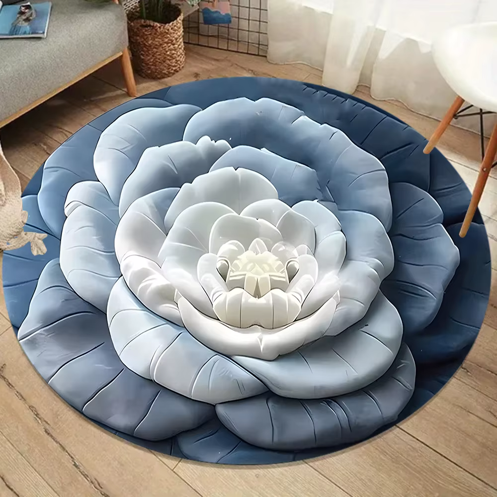 Tapis rond thème Floral réaliste 3D