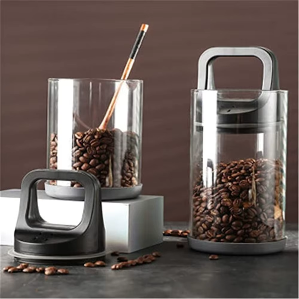 Boîtes de café transparentes ventilées et scellées sous vide, récipient pour grains frais, conserve l'humidité précieuse, stockage vert